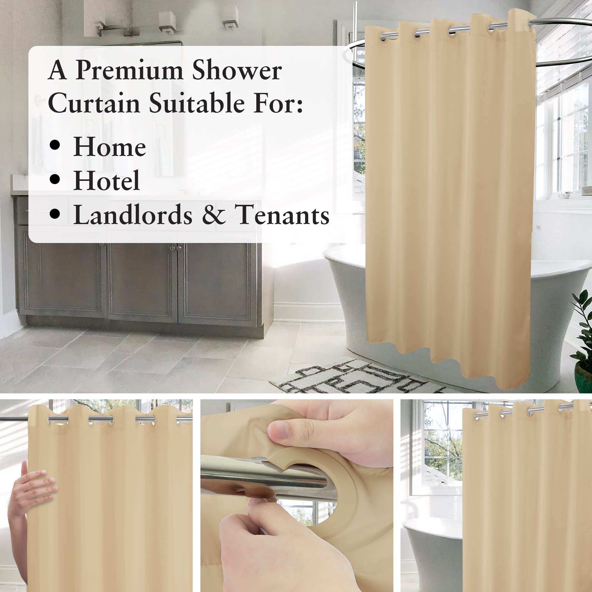 River Dream Stall Size No Hook Beige Shower Curtain Soft Microfiber - 36 '' Wide Small Fabric Shower Curtain Set For Narrow Stal